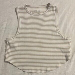 Aerie White and Gray Ribbed Crop Tank Top